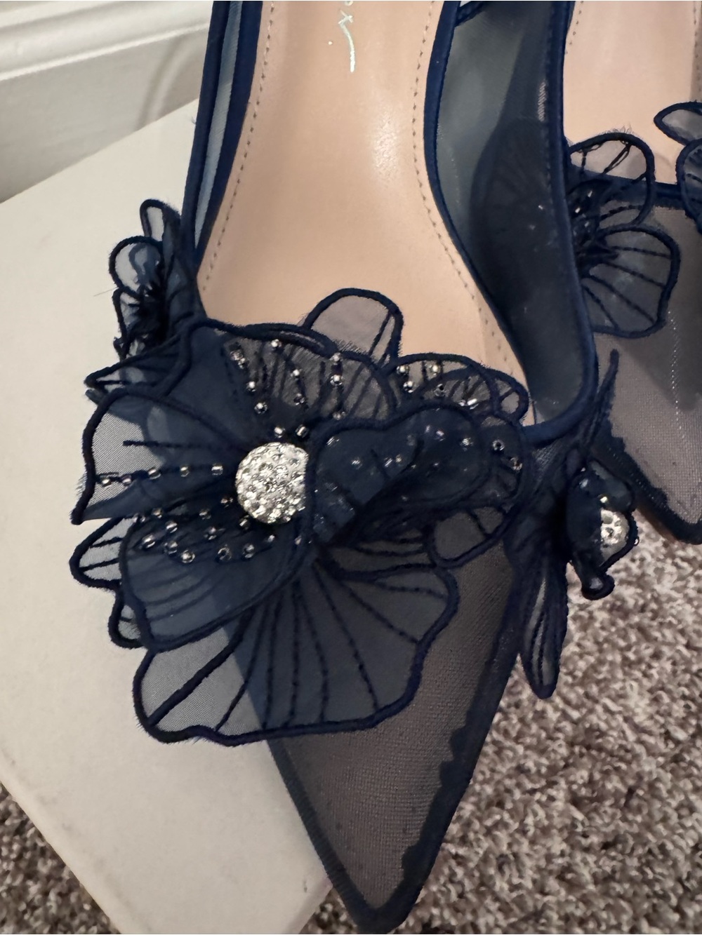 Betsey Johnson Embellished Navy Floral Slingback Heels - Picture 3 of 9